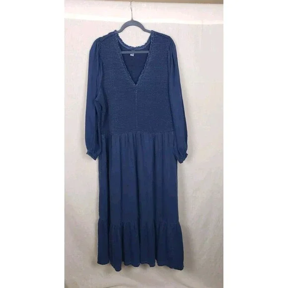Old Navy | Dresses | Old Navy Dress 4x Maxi Denim Blue Smock Bodice On The  Prairie Peasant Milkmaid | Poshmark